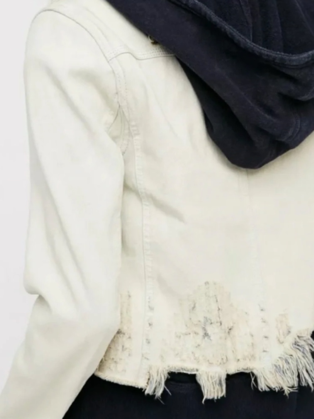 Free People Distressed Denim Jacket with attached Blue Hoodie, Small, vintage - Picture 2 of 6